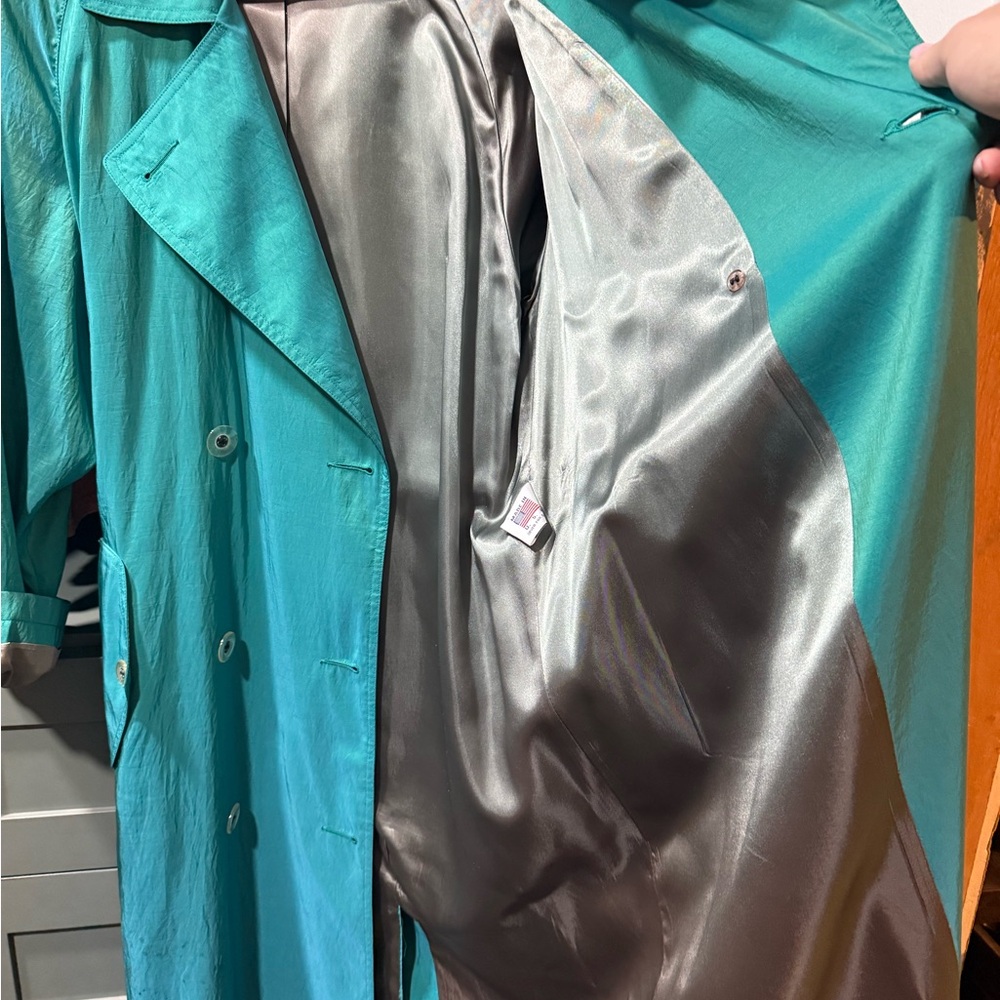 Teal Double-Breasted Trench Coat - Picture 4 of 7